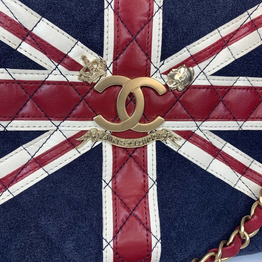 ❌❌ CHANEL Union Jack UK Bag British Flag suede vintage London CC Shoulder/clutch - Picture 6 of 16